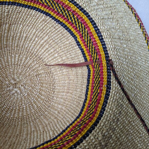 Handwoven Unisex Large Brim Straw Hat with Leather Tethers African Straw Hat - Picture 7 of 9